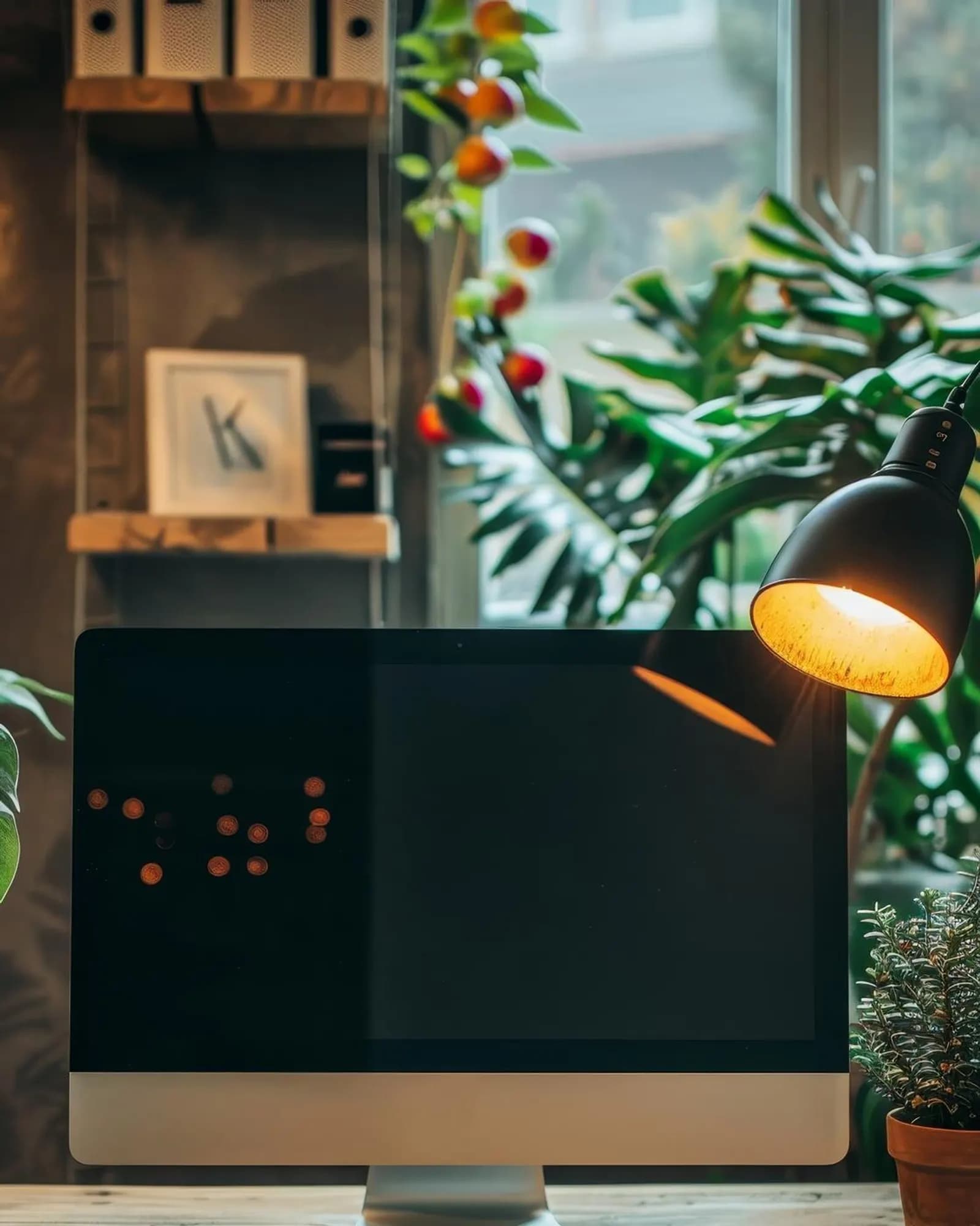 A laptop and monitor on a bright website-build desk.
